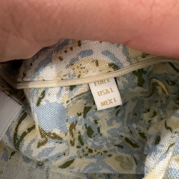 Linen Button Down Collared Short Sleeve Polo Shirt Multi Floral Large Casual - Picture 9 of 10